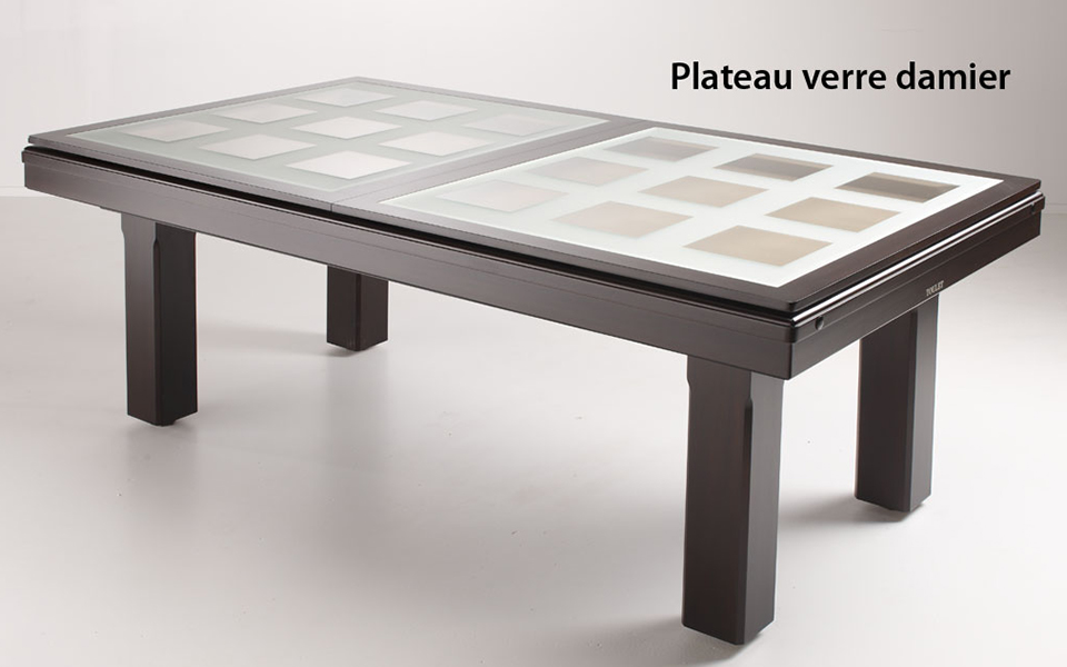 Tablero de madera y damero de cristal para transformar una mesa de billar en una mesa de comedor - Billards Toulet