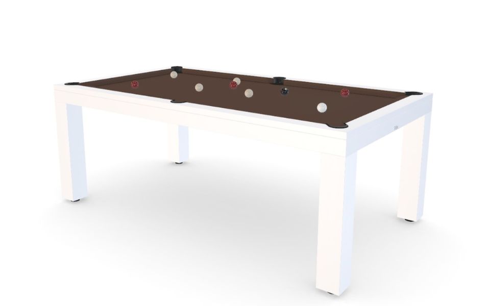 mesa de billar blanca tapete marron ocio Pearly Toulet