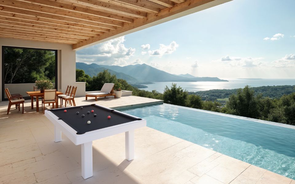 mesa de billar blanca exterior pergola Bubbly Toulet